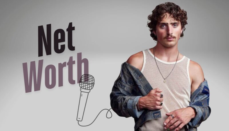 A stylish man in a mesh shirt and denim jacket with the words 'Net Worth' alongside a microphone graphic