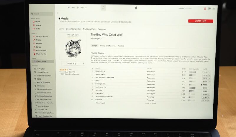 Detailed view of the album's track listing on Amazon Music