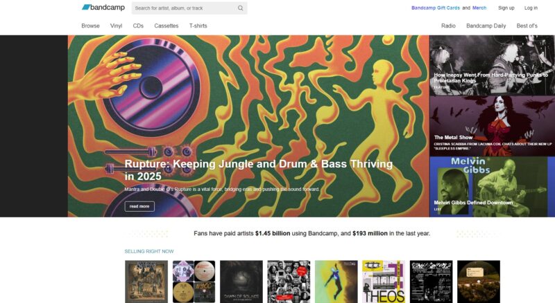 Bandcamp homepage