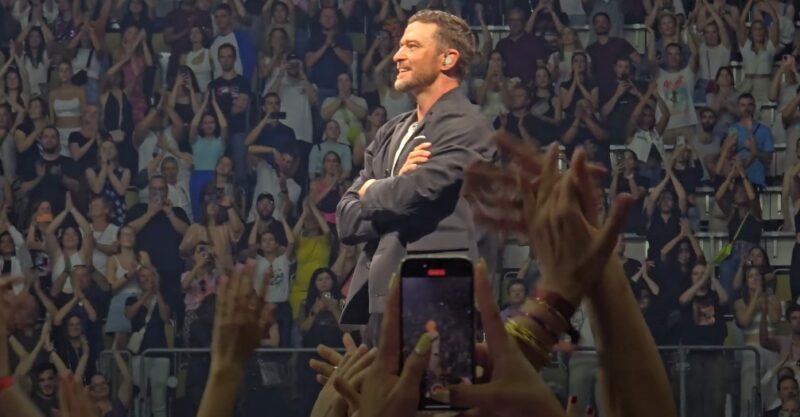 Justin Timberlake performing to a roaring crowd