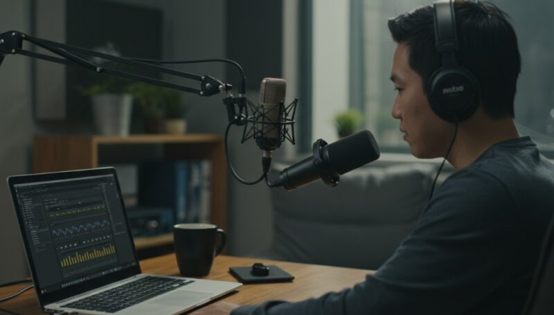 Man hosts a podcast in his room