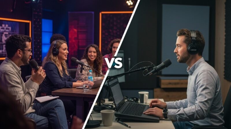 A photo showing live podcast vs pre recorder podcast