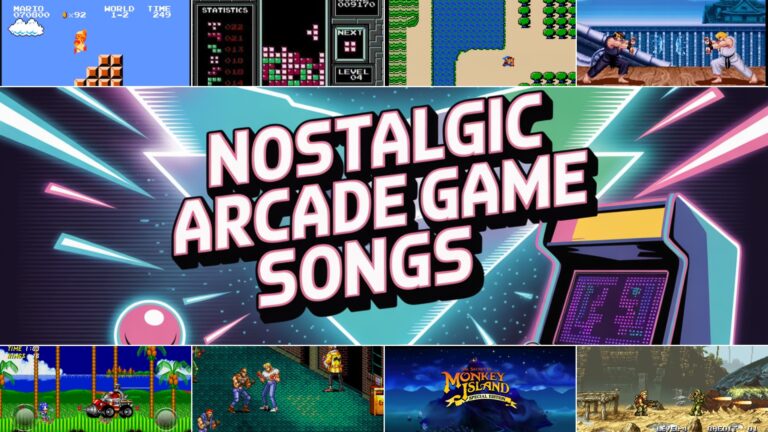 A vibrant collage of classic arcade game screens