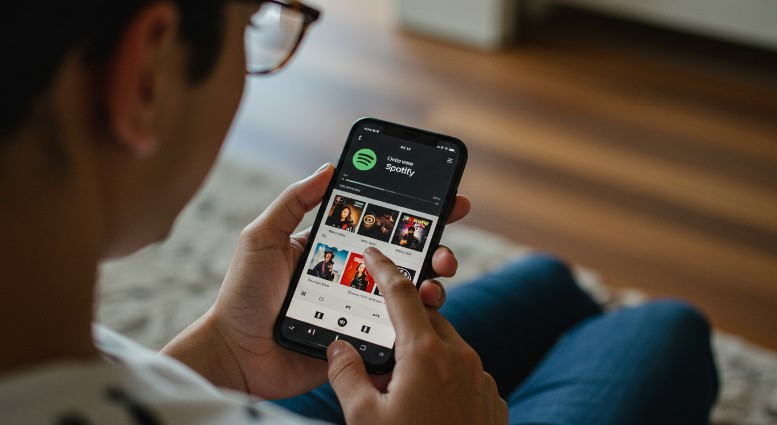 A person using Spotify to listen music
