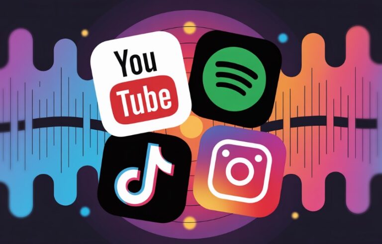 Popular social media and music platforms are displayed