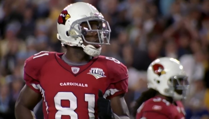 Close-up view of Anquan Boldin in a red Cardinals jersey