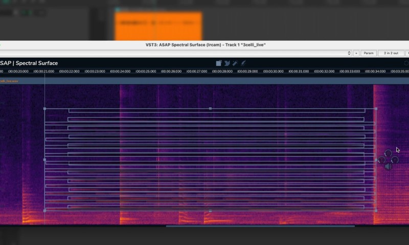 A computer screen displaying a colorful sound wave pattern