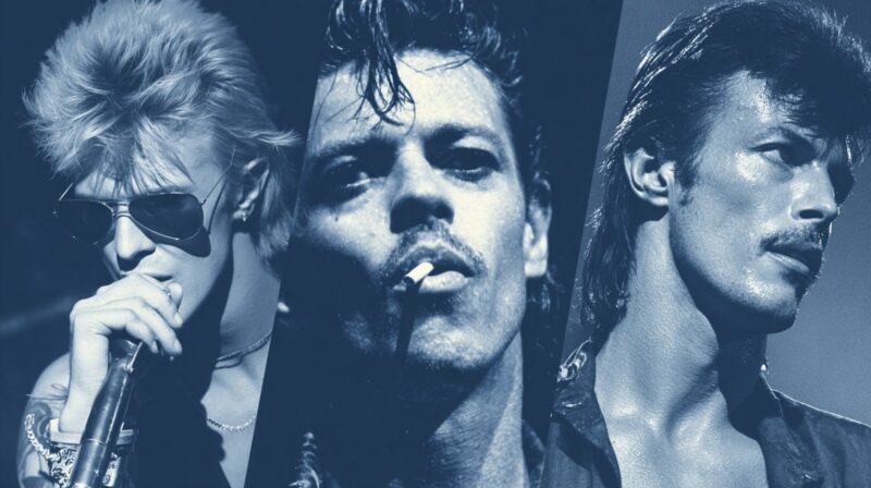 Collage of three rock musicians in dramatic lighting showing intense expressions and a gritty stage presence